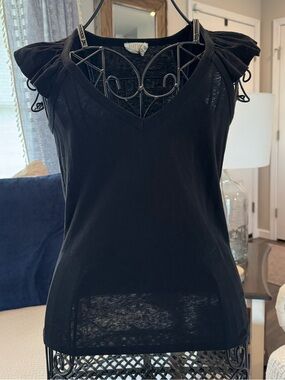 Nation LTD Black Ruffle Sleeve V-Neck Tee Size Small